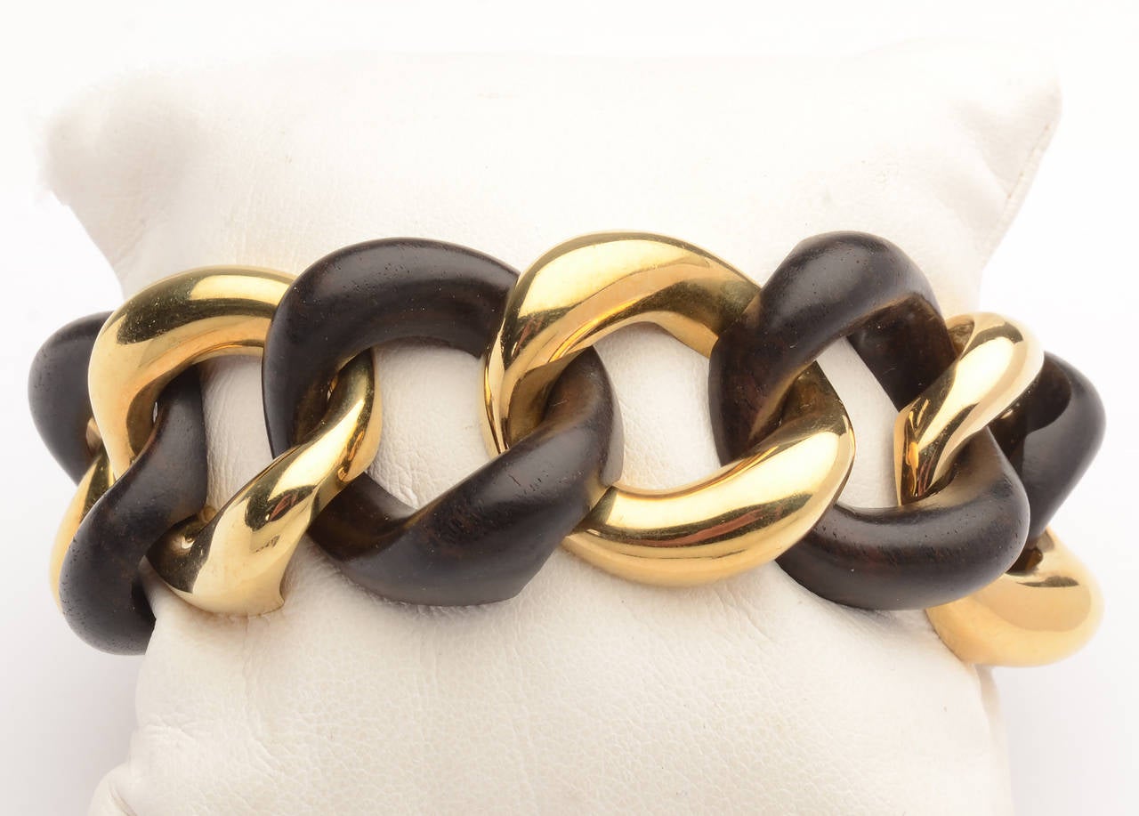 Women's Seaman Schepps Wood and Gold Curbchain Link Bracelets