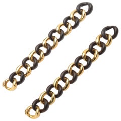 Seaman Schepps Wood and Gold Curbchain Link Bracelets