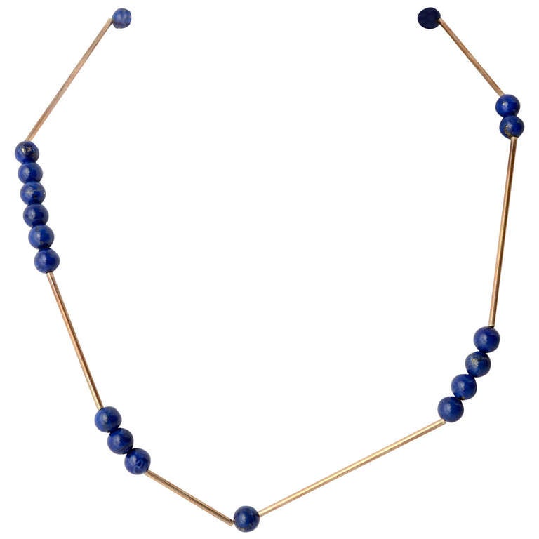 Betty Cooke Silver and Lapis Long Chain Necklace