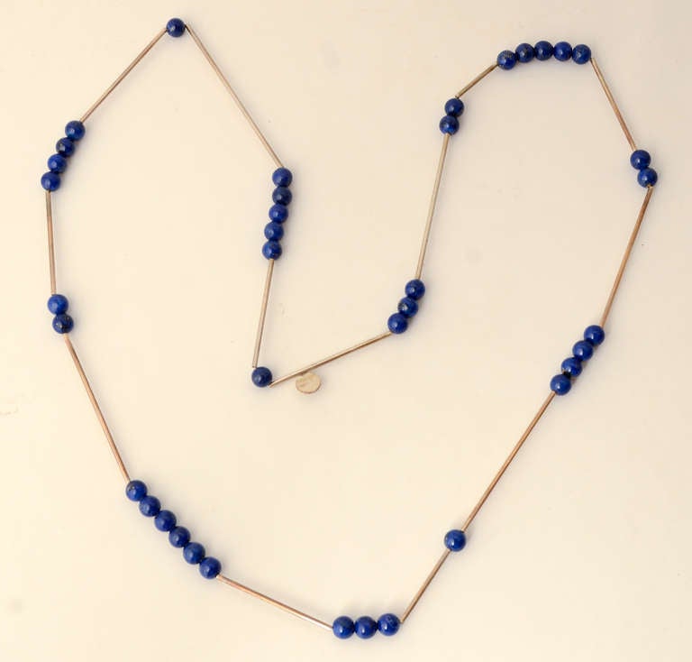 Betty Cooke Silver and Lapis Long Chain Necklace In New Condition In Darnestown, MD