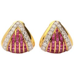 Used Ruby Diamond Gold Earrings