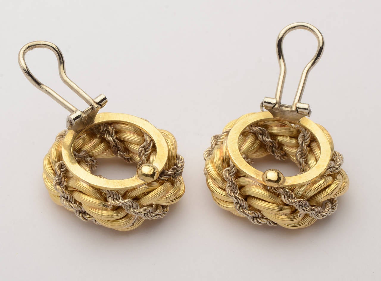 Two Color Gold Rope Twist Earrings In New Condition In Darnestown, MD