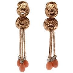 Coral Diamond Gold Dangle Earrings 12
