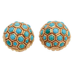 Turquoise Gold Ear Clips