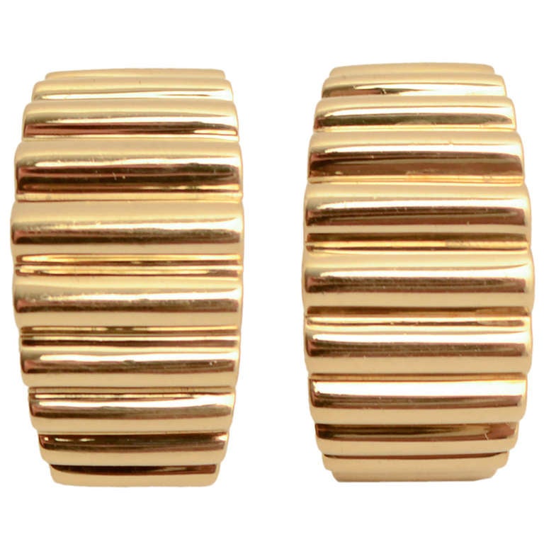 Tiffany & Co. Gold Ridged Half Hoop Earrings