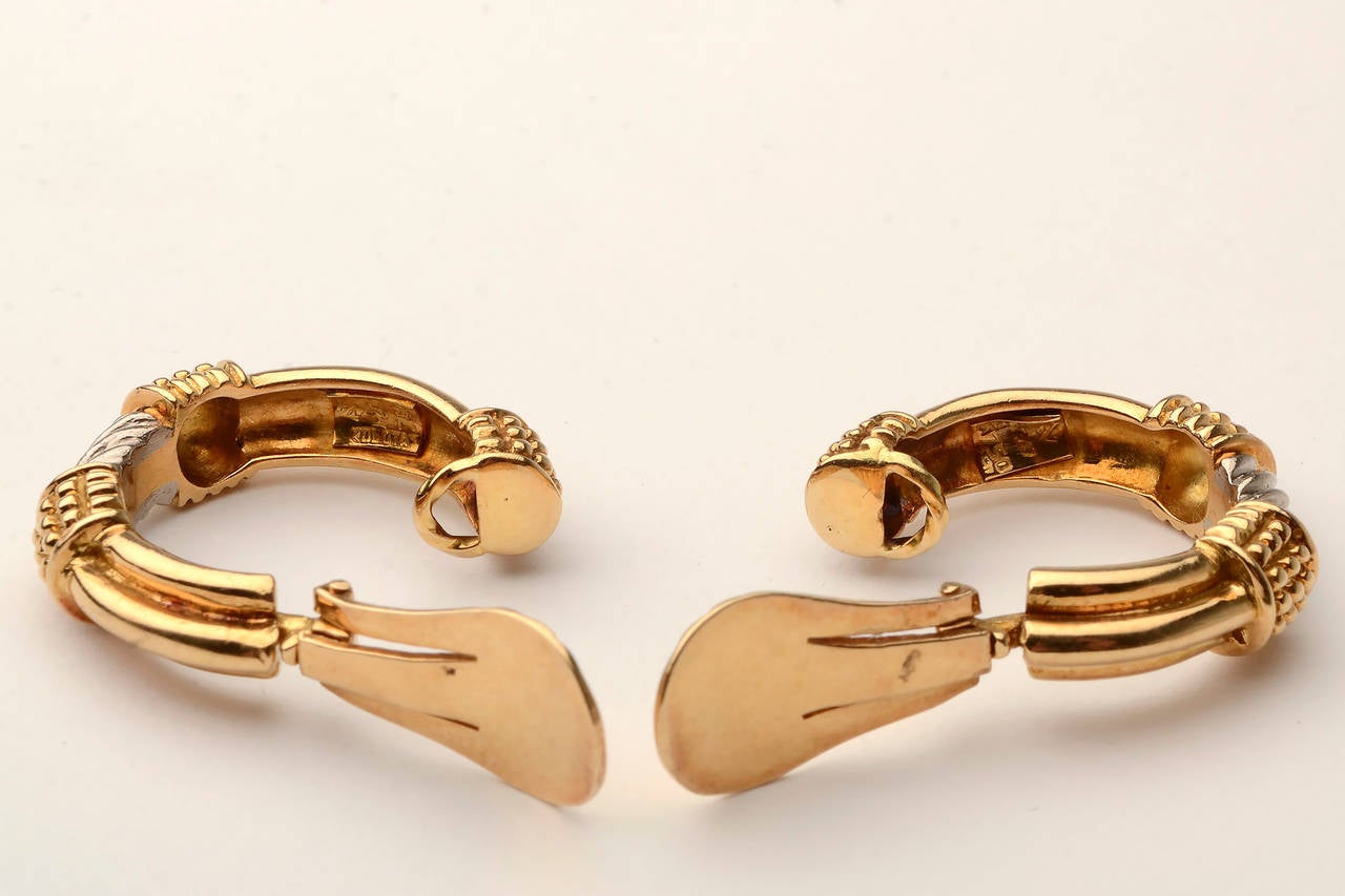 Women's Zolotas Two Color Gold Hoop Earrings For Sale