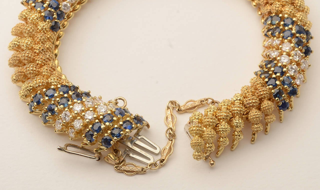 Sapphire Diamond Gold Link Bracelet In Excellent Condition For Sale In Darnestown, MD