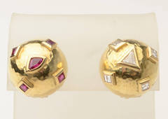 Henry Demner Domed Ruby Diamond Earrings