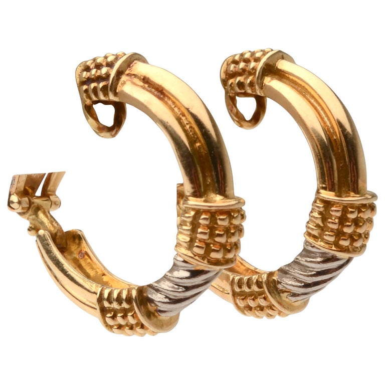 Two colour gold hoop earrings Clearance