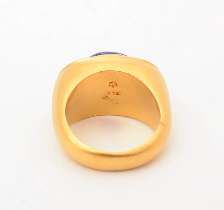 Women's or Men's Handsome Lapis Gold Ring For Sale