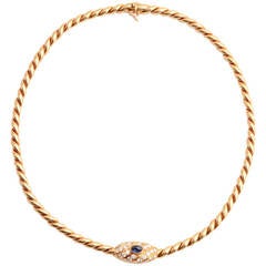 Van Cleef & Arpels Sapphire Diamond Gold Twisted Rope Choker Necklace 5