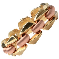Retro Smooth and Satin Finish Two Color Gold Link Bracelet