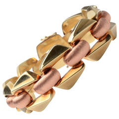 Retro Smooth and Satin Finish Two Color Gold Link Bracelet 11