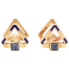 Enamel Sapphire Gold Cufflinks