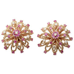 Ruby Diamond Gold Dome Earrings