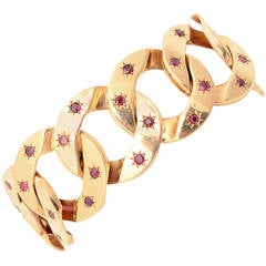 Vintage Ruby Gold Curb Link Bracelet