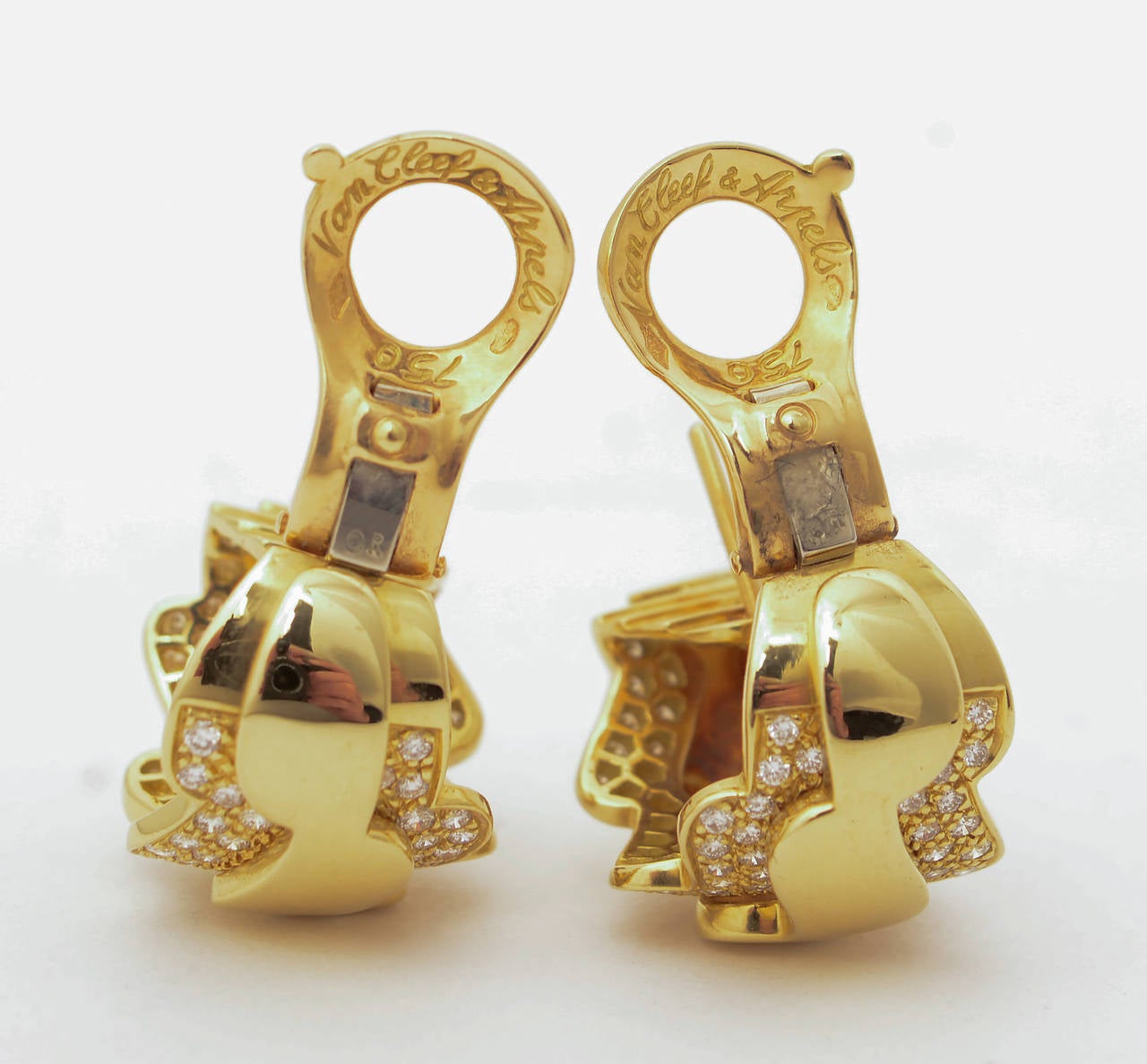 Van Cleef & Arpels Diamond Gold Earrings In New Condition In Darnestown, MD