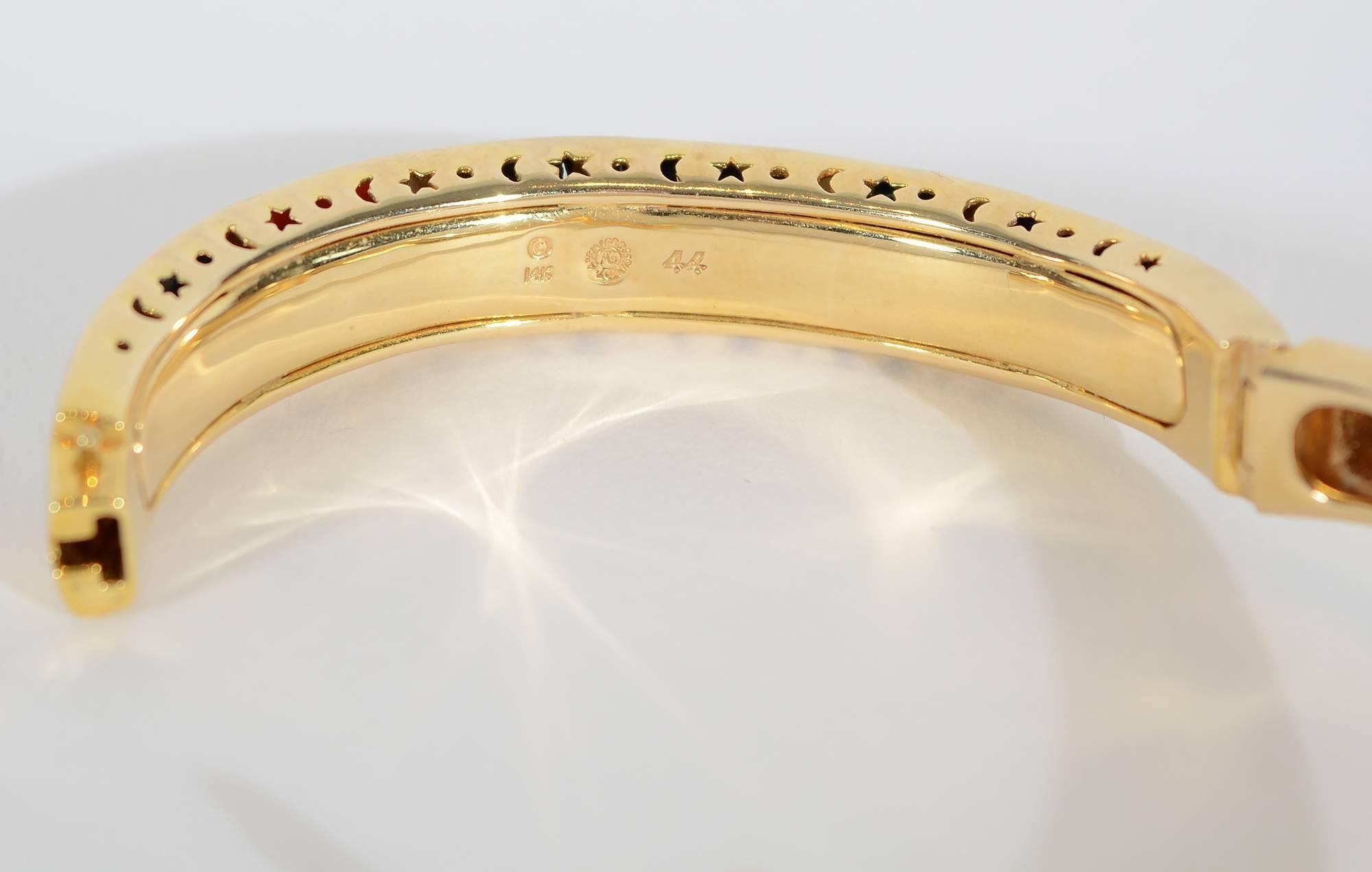 Asch Grossbardt Inlaid Stones Gold Bangle Bracelet In Excellent Condition In Darnestown, MD