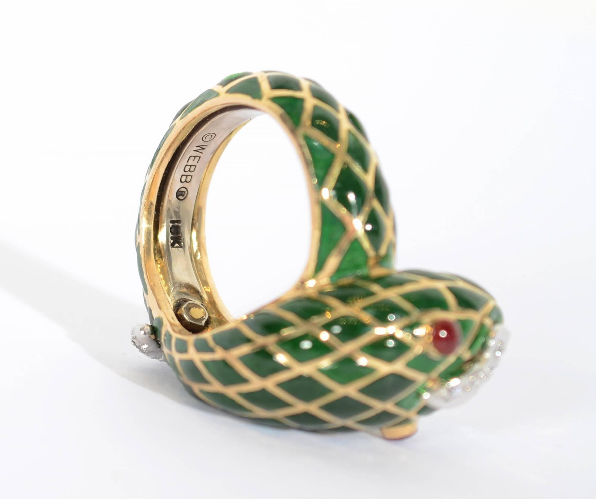 Women's or Men's David Webb Enamel Diamond Gold Snake Ring