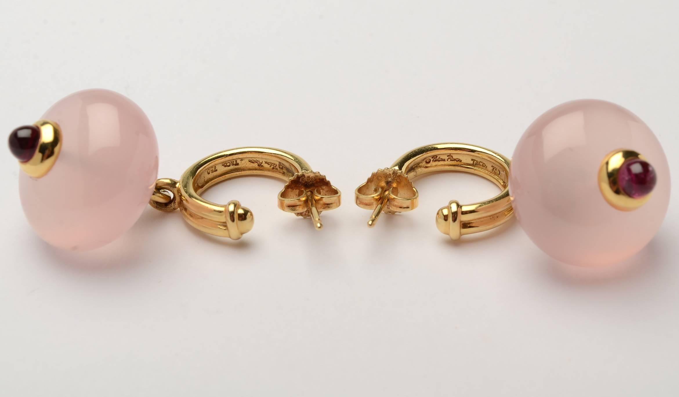 Paloma Picasso Tropfenohrringe aus Gold mit Rosenquarz und Turmalin (Moderne)