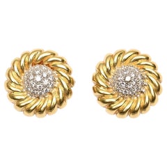 Vintage Diamond and Gold Spiral Earrings