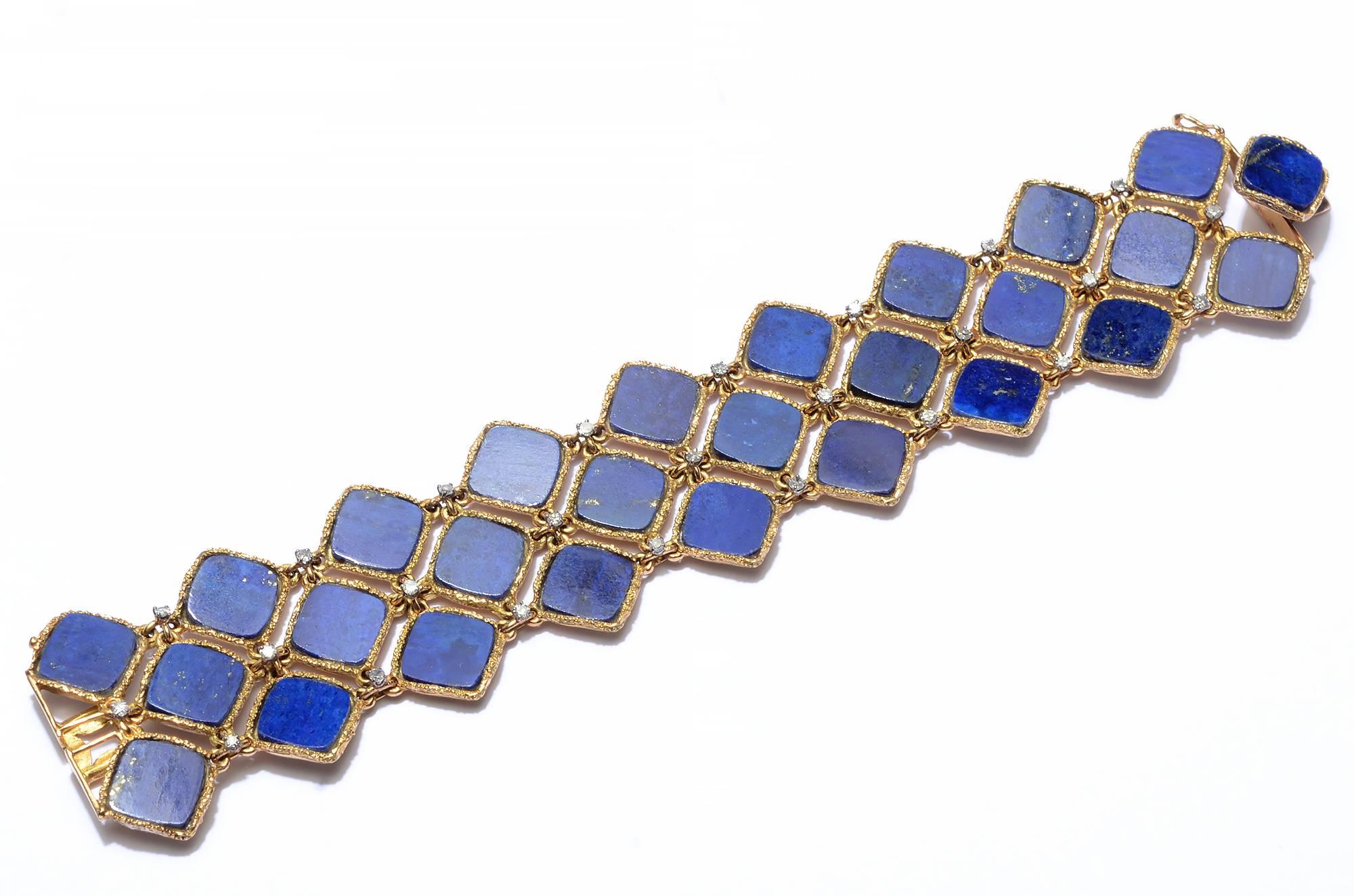 Lapis Lazuli Diamond Gold Bracelet  In Excellent Condition In Darnestown, MD