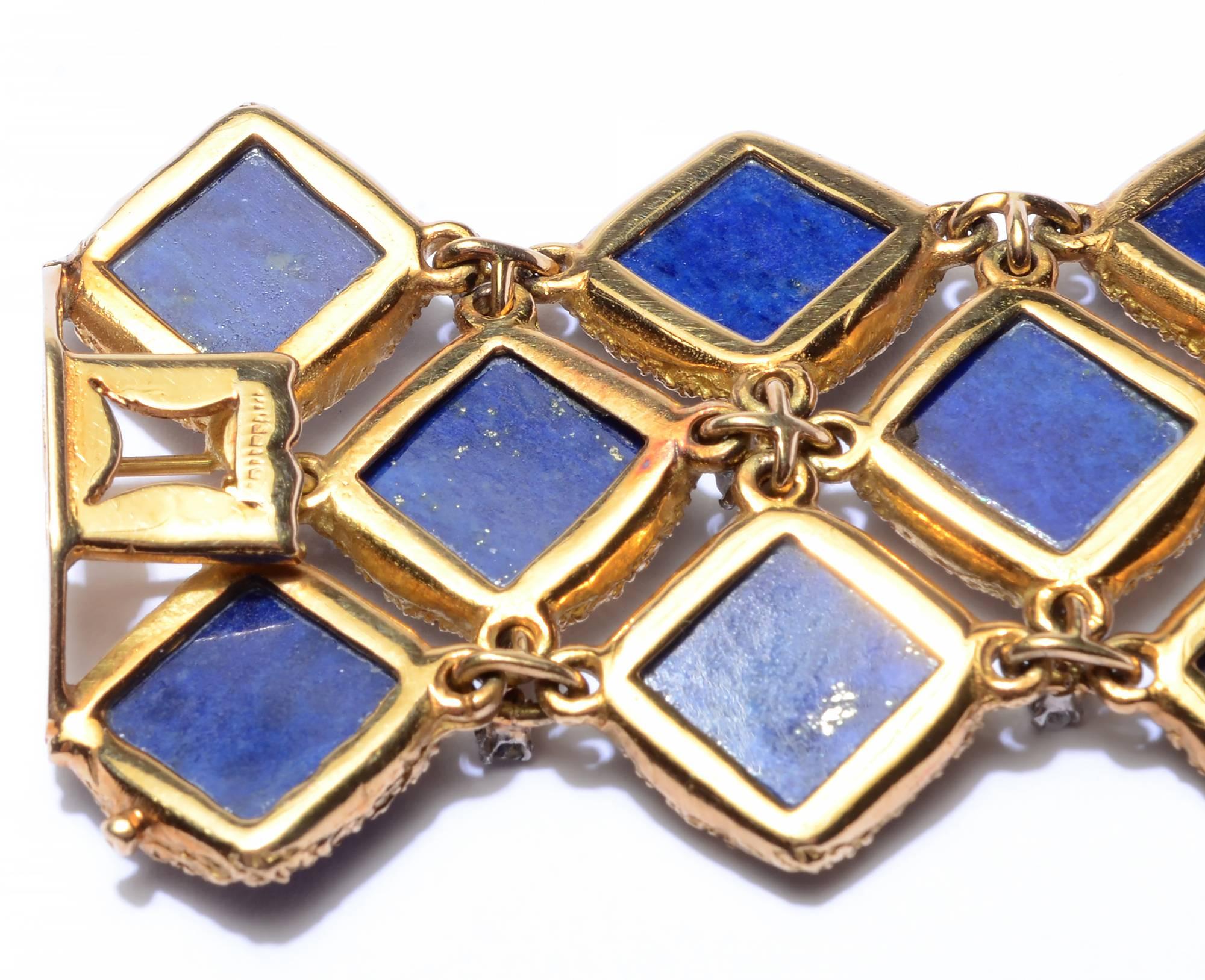 Women's Lapis Lazuli Diamond Gold Bracelet 