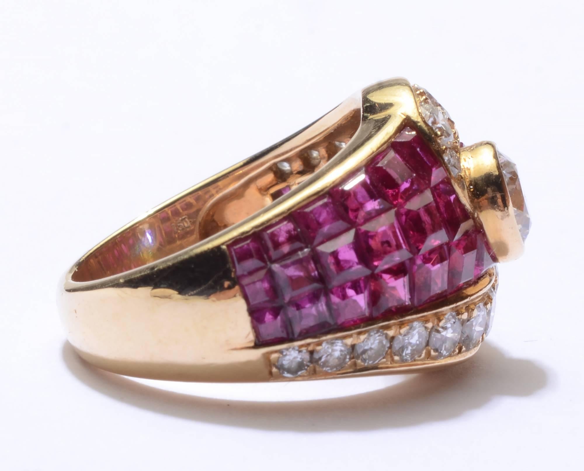 Ruby Diamond Gold Ring In Excellent Condition In Darnestown, MD