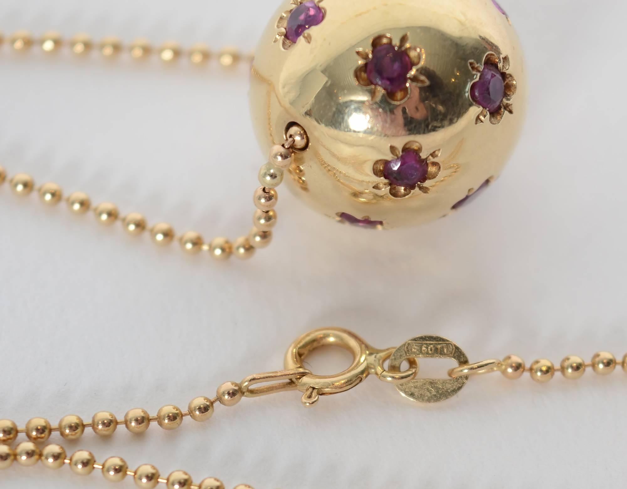 Women's Ruby Gold Ball Pendant on Chain