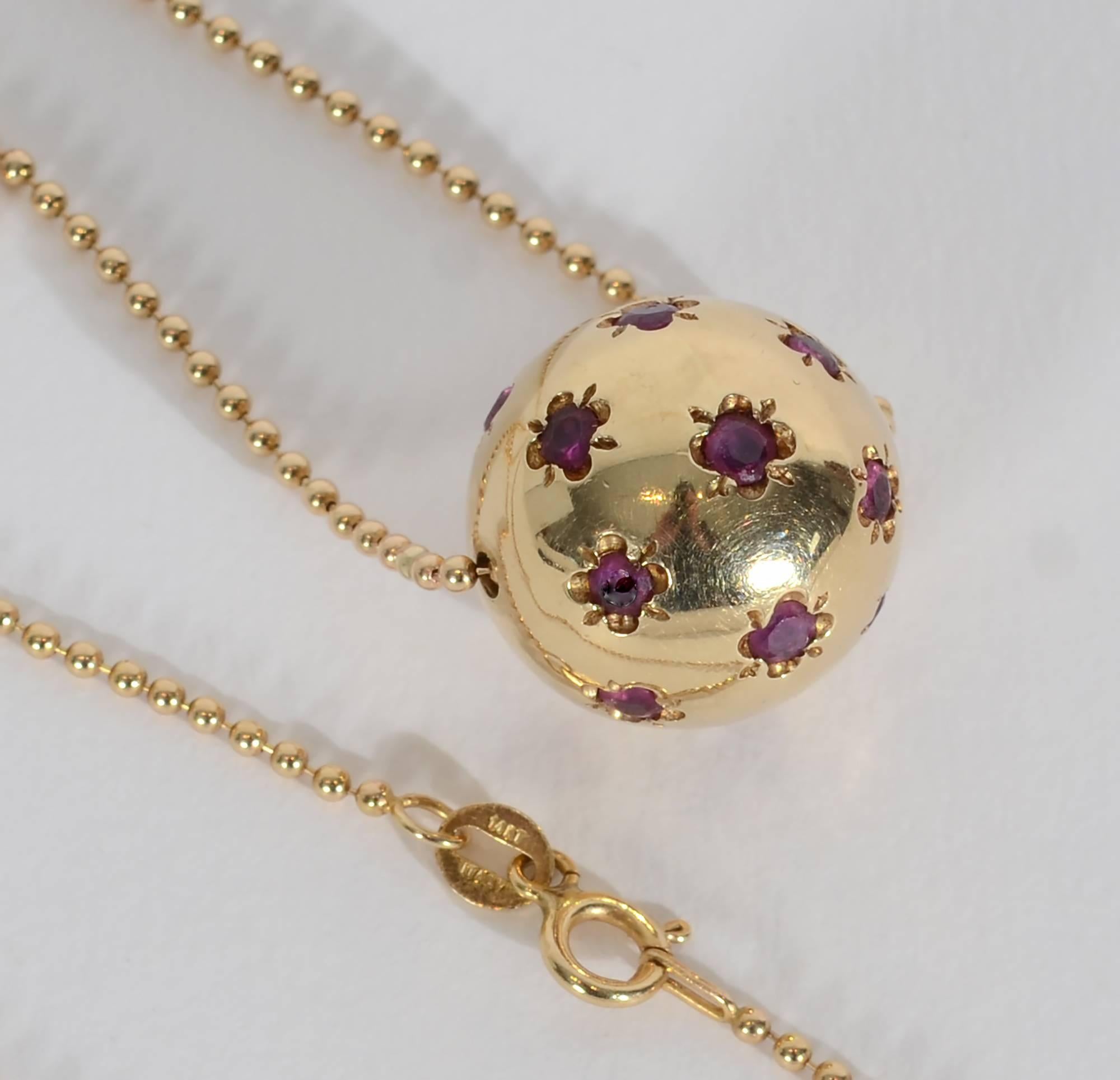 Ruby Gold Ball Pendant on Chain 1