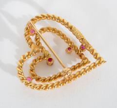 Tiffany & Co. Ruby Gold Heart Brooch