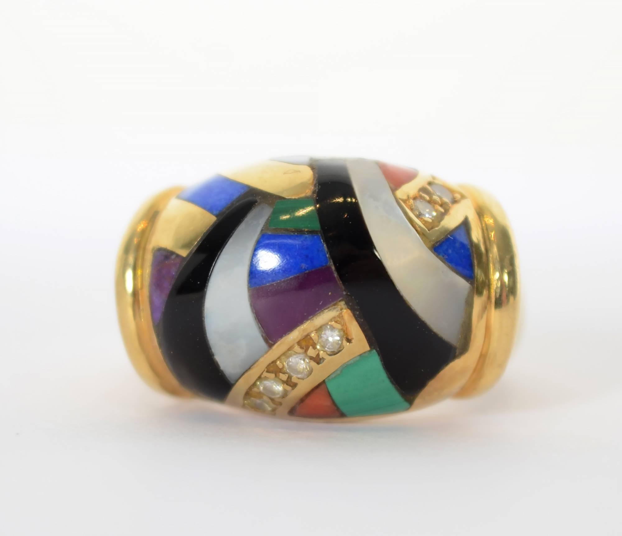 Asch Grossbardt Gold Ring with Inlaid Stones In Excellent Condition In Darnestown, MD
