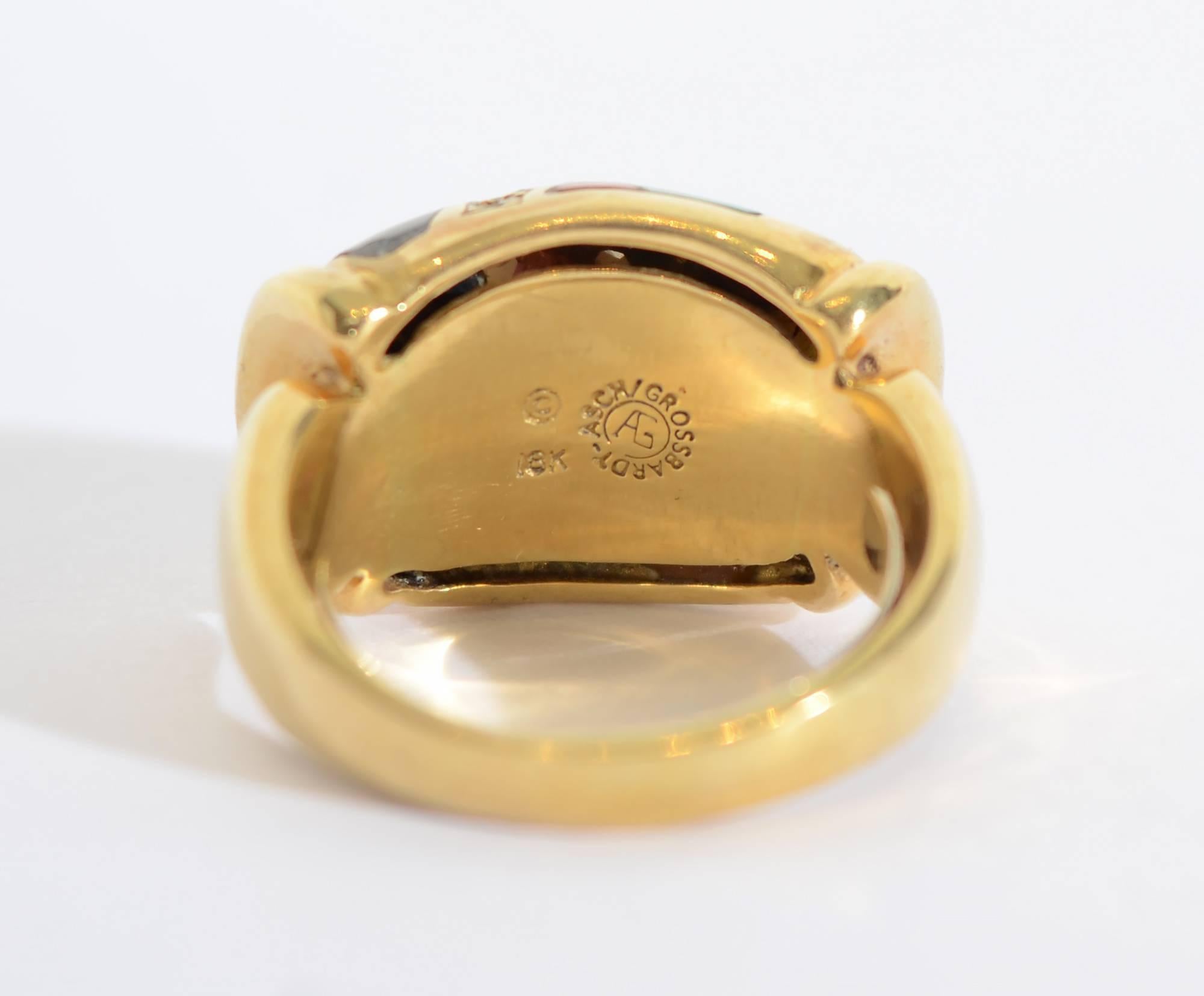 Women's or Men's Asch Grossbardt Gold Ring with Inlaid Stones