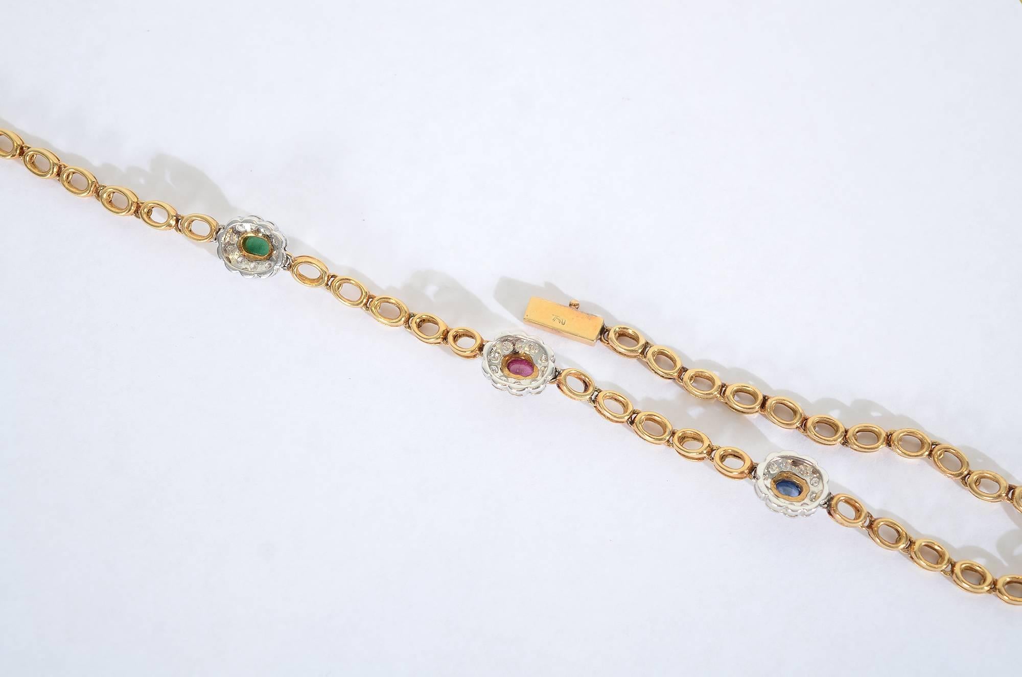 Women's Sapphire Ruby Emerald Diamonds Gold Chain Necklace