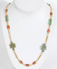 Jade Carnelian Gold Long Chain Necklace