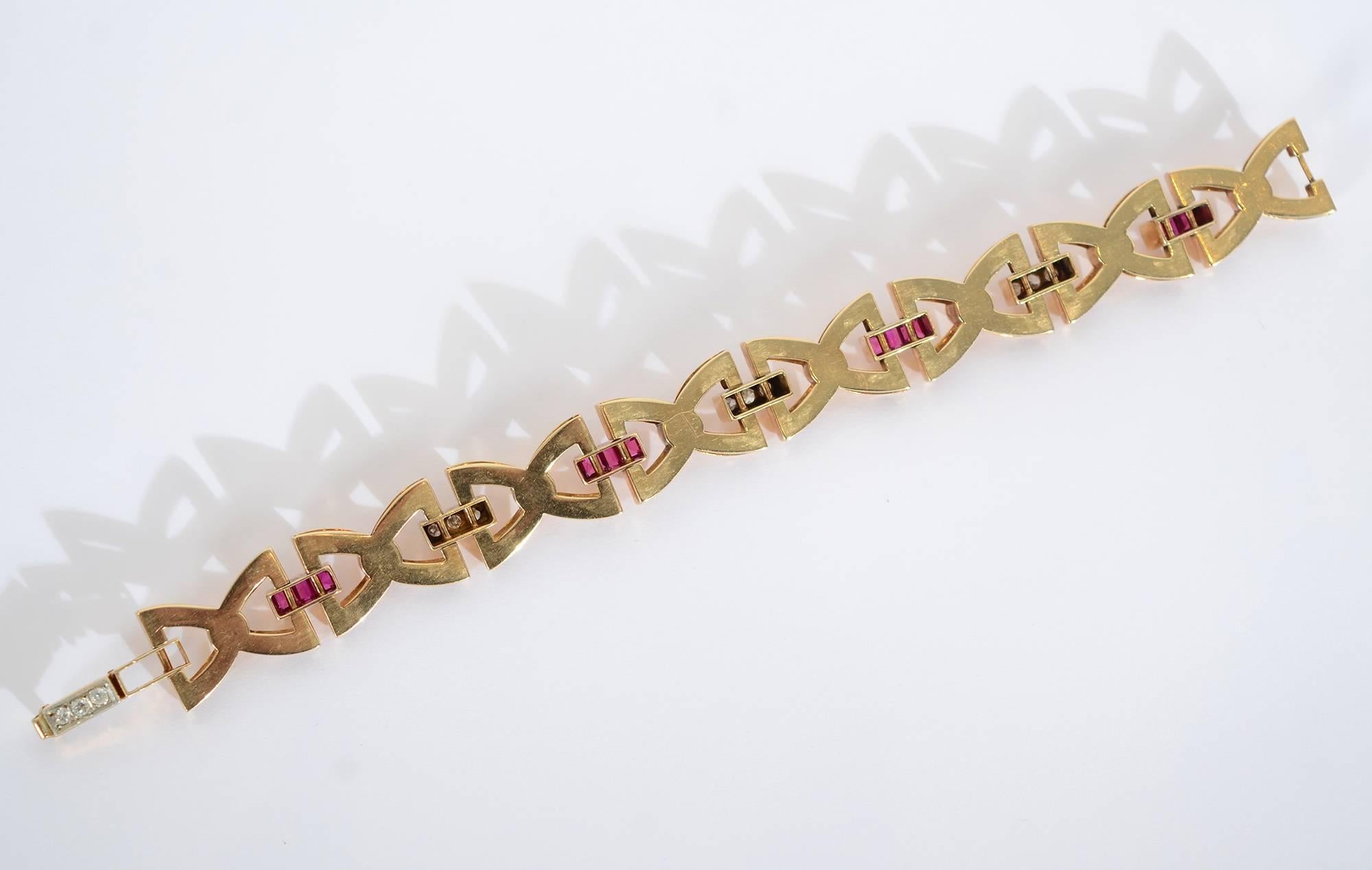 Retro Ruby and Diamond Bracelet In Excellent Condition In Darnestown, MD