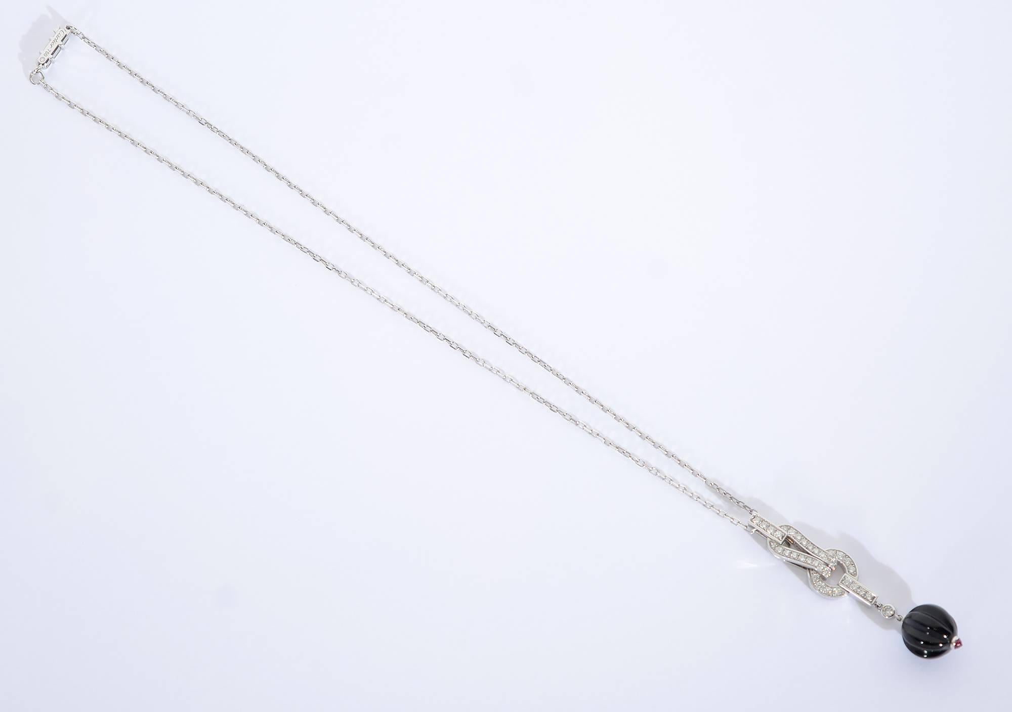 Art Deco Cartier Agrafe Onyx Diamond Gold Pendant Necklace