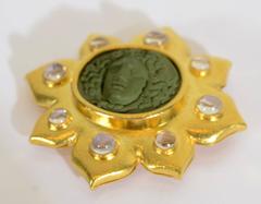 Elizabeth Locke Large Medusa Lava Cameo Gold Pendant Brooch