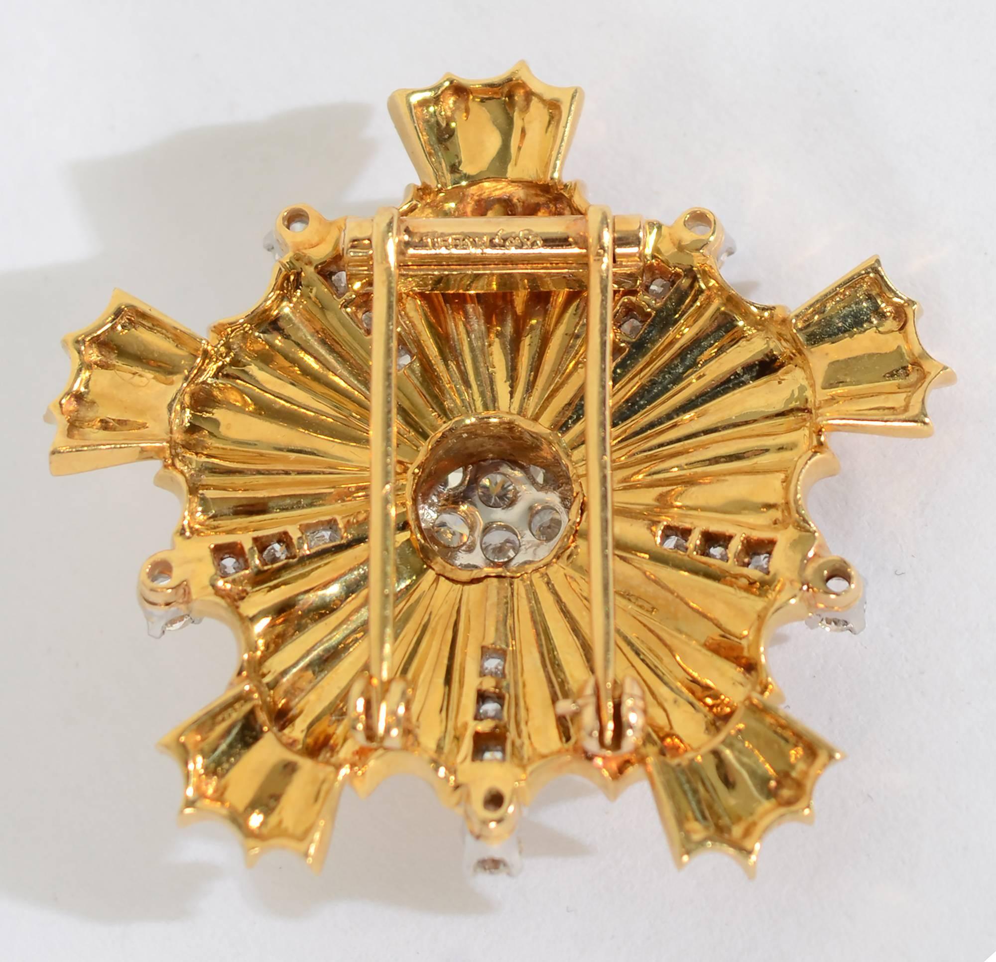 Tiffany & Co. Retro Diamond Gold Starburst Brooch In Excellent Condition In Darnestown, MD