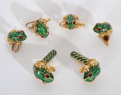 David Webb Enamel Ruby Gold Frog Gentleman's Dress Set