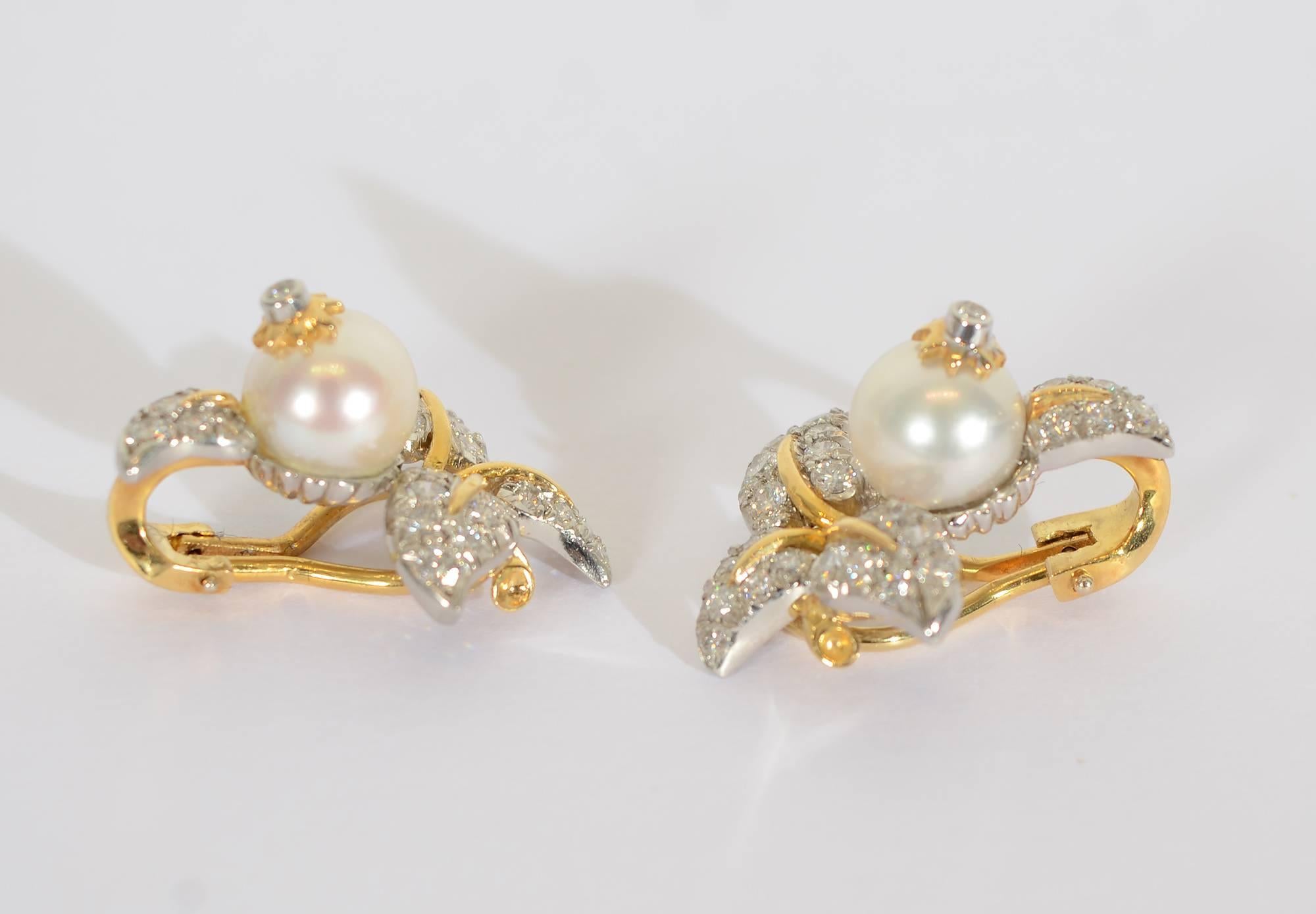 Retro Tiffany & Co. Schlumberger Diamond  Pearl Earrings