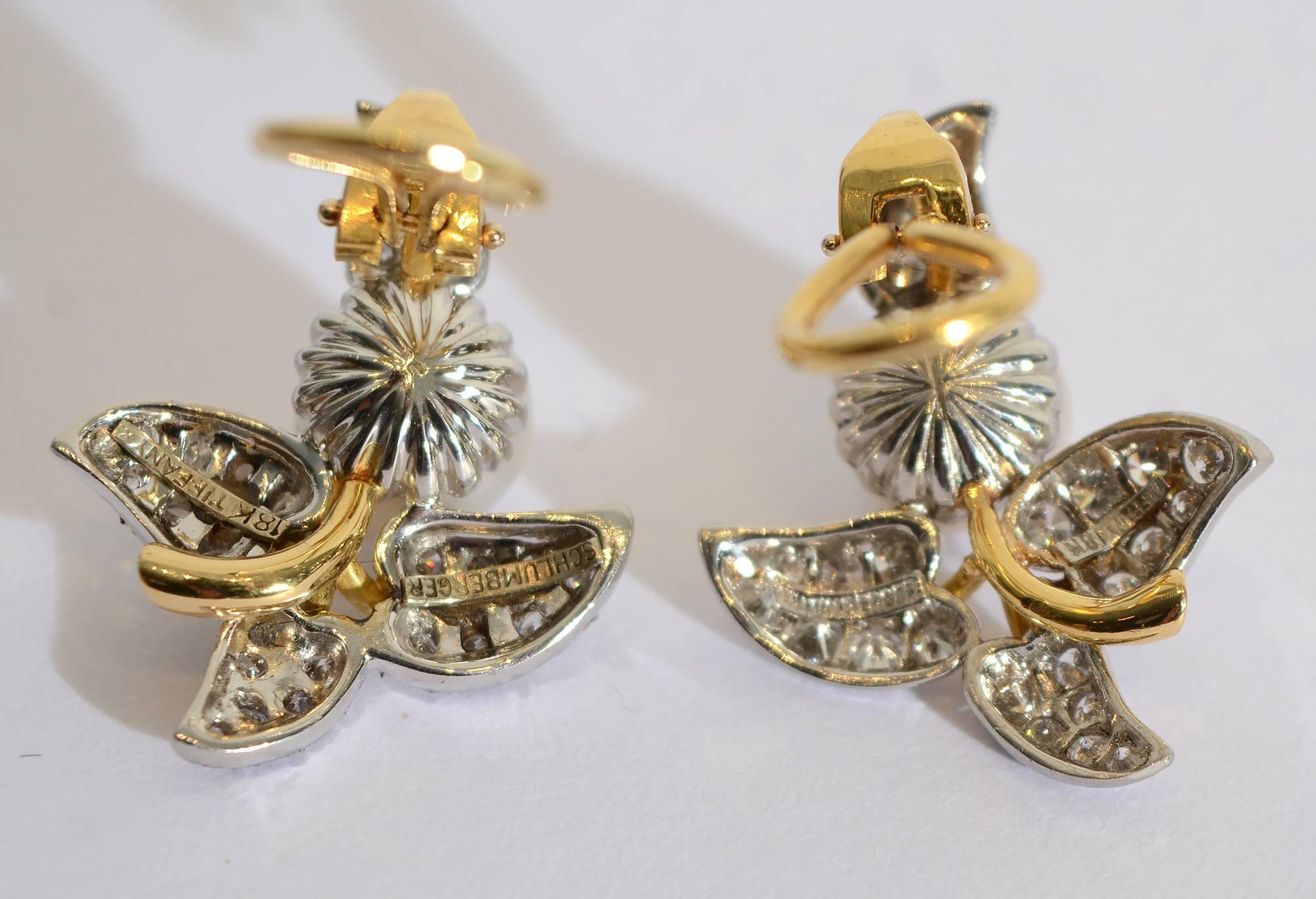 Tiffany & Co. Schlumberger Diamond  Pearl Earrings In Excellent Condition In Darnestown, MD