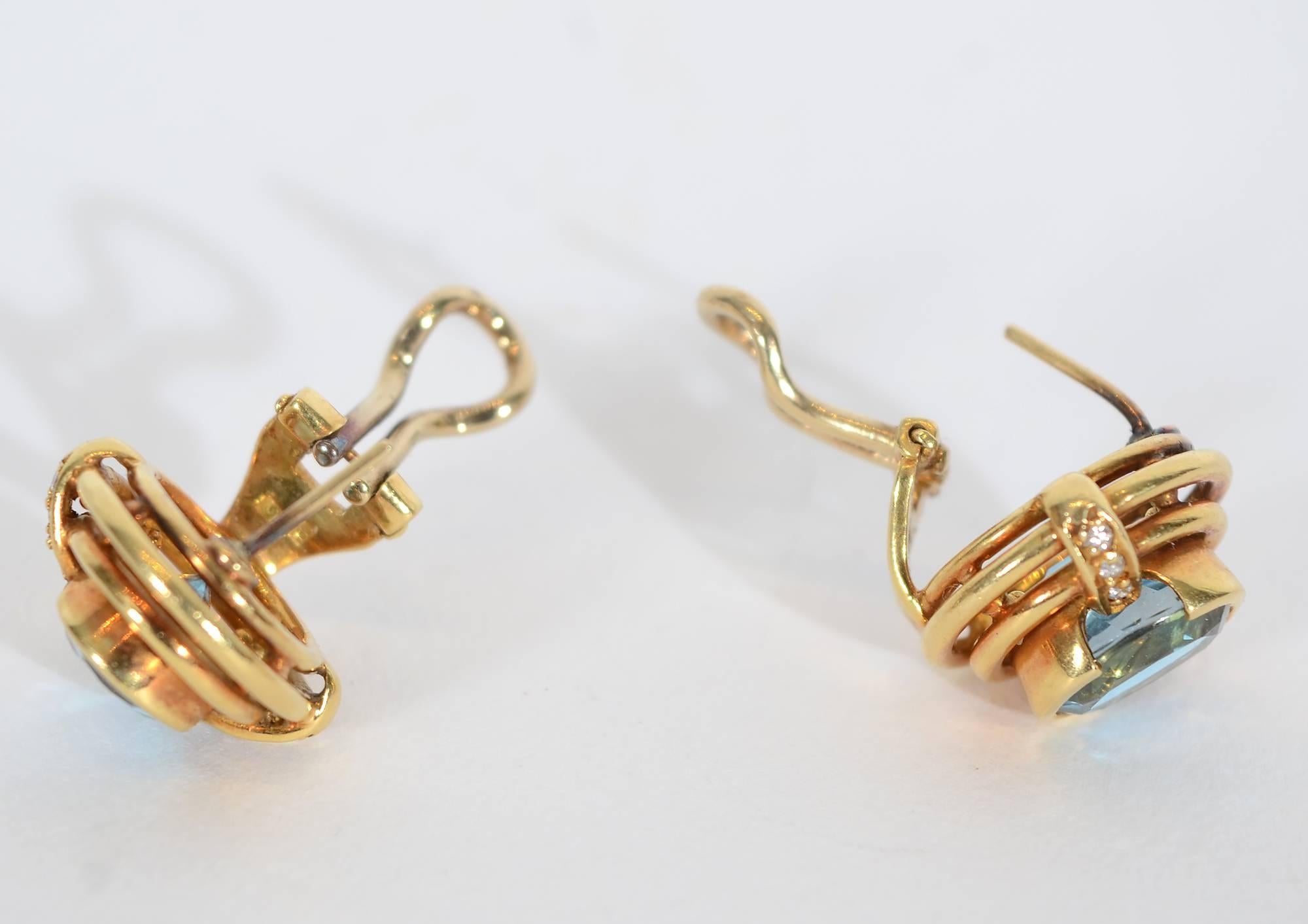 H. Stern Blue Topaz Gold Earrings In Excellent Condition In Darnestown, MD