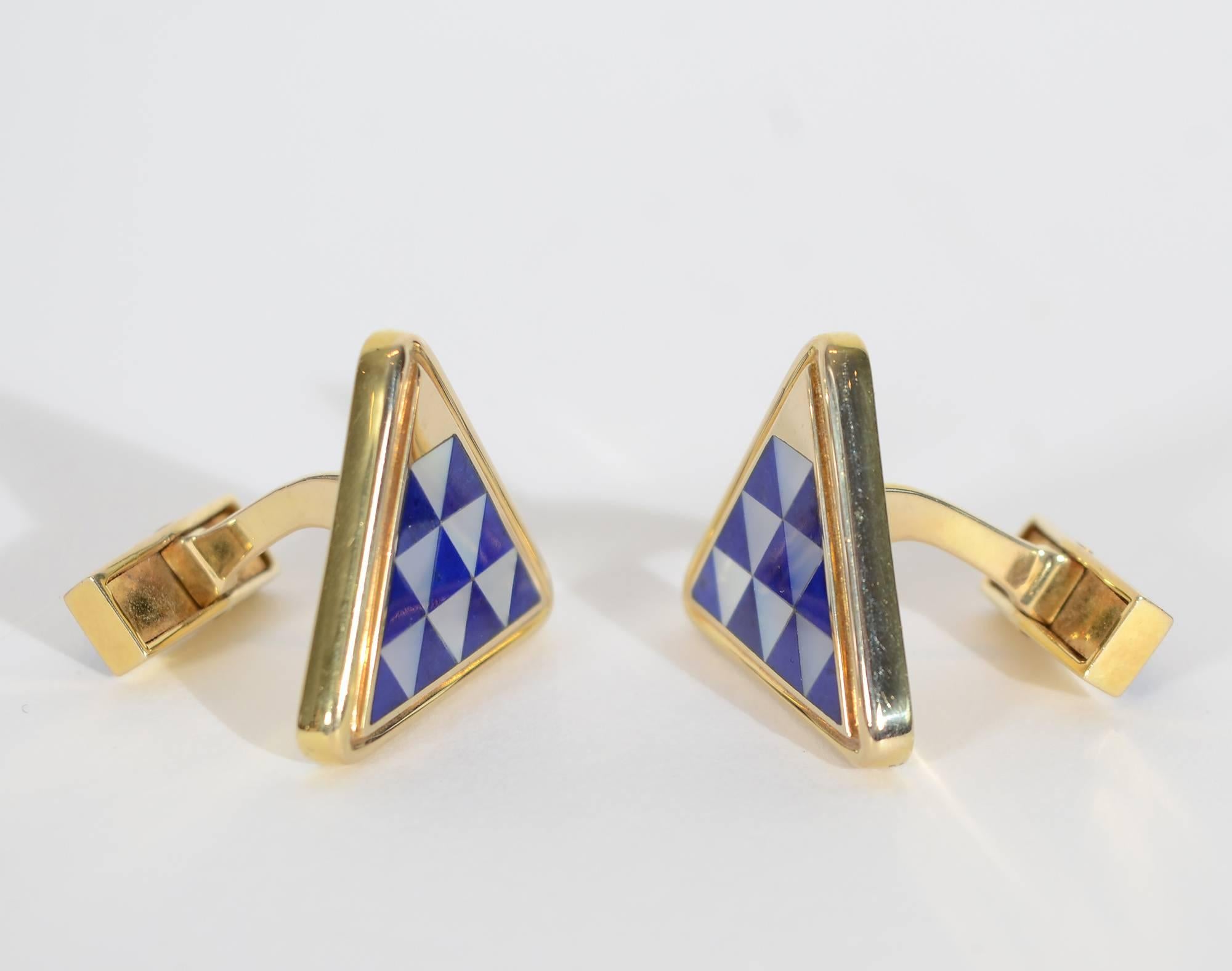 Modern Asch Grossbardt Inlaid Stone Cufflinks For Sale