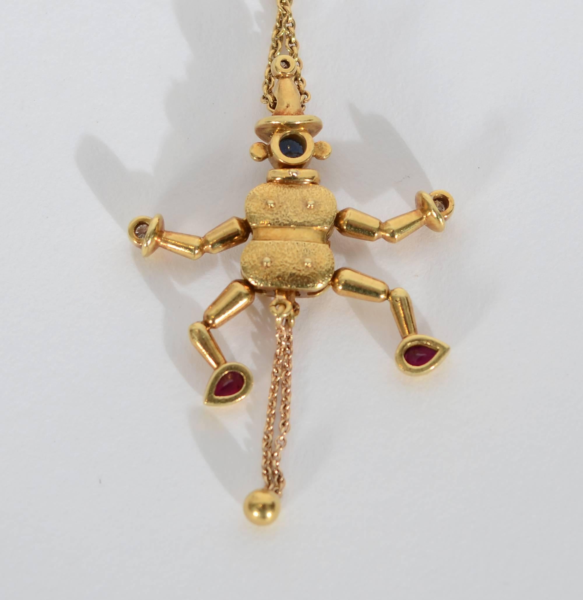 Articulated Clown Pendant Necklace In Excellent Condition In Darnestown, MD