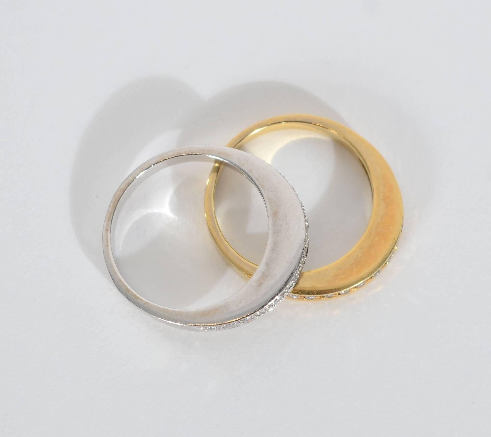 Women's or Men's Victor M Pair of Gold Band Diamond Rings