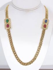 Long Curbchain Link Necklace with Gems