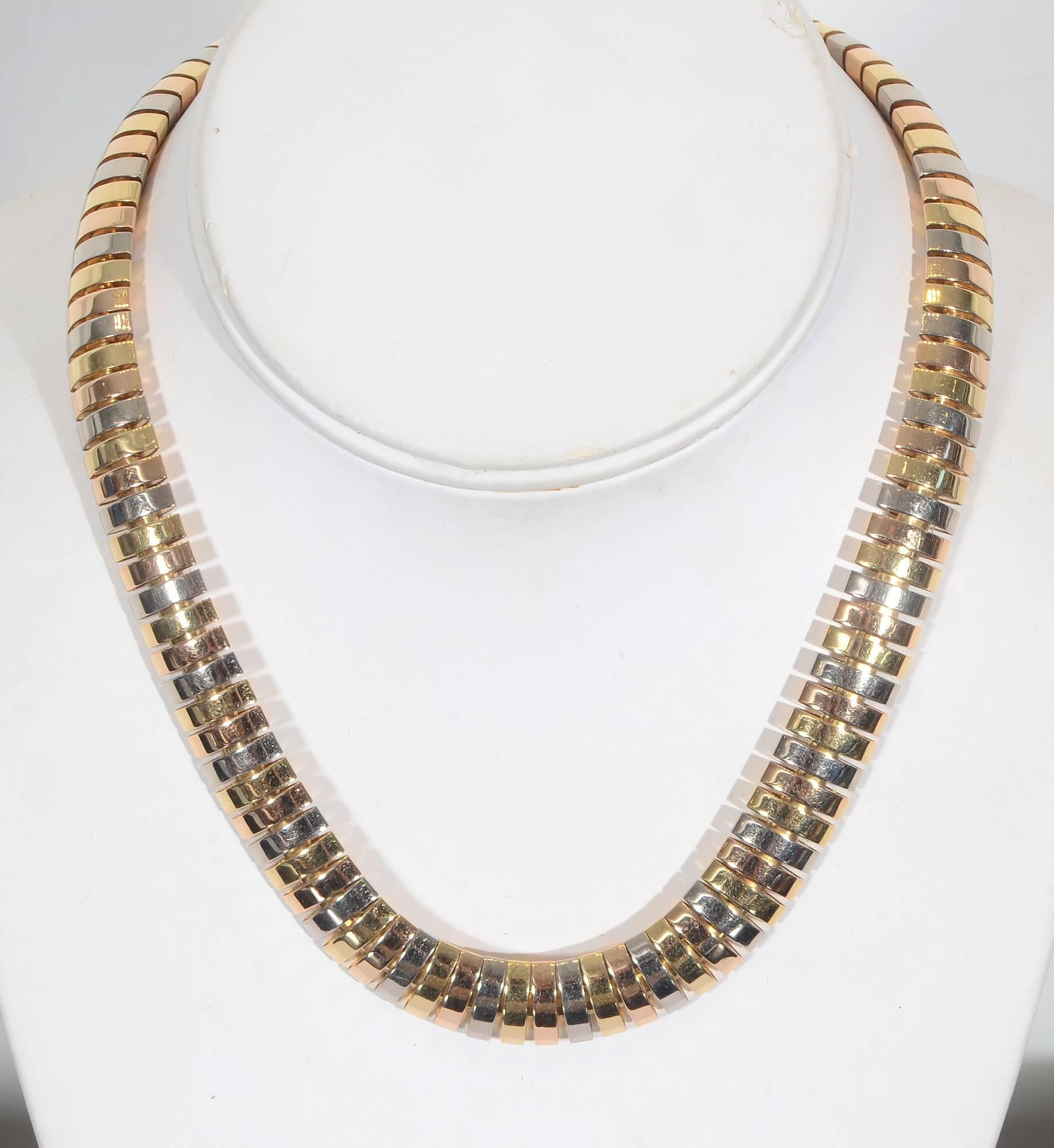 Cartier Tricolor Eighteen Karat Gold Choker Necklace In Excellent Condition In Darnestown, MD