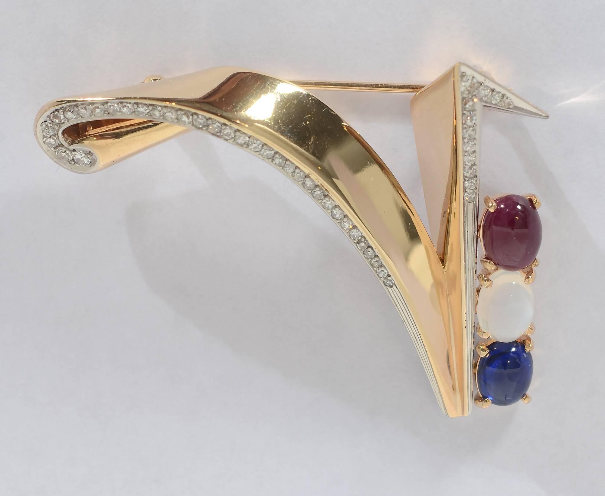 During World War Two, women of all stripes wore their patriotism  with  V for Victory jewelry. This especially graceful example by Mauboussin with Trabert and Hoeffer has the cache and elegance one finds in pieces produced by the union of these two