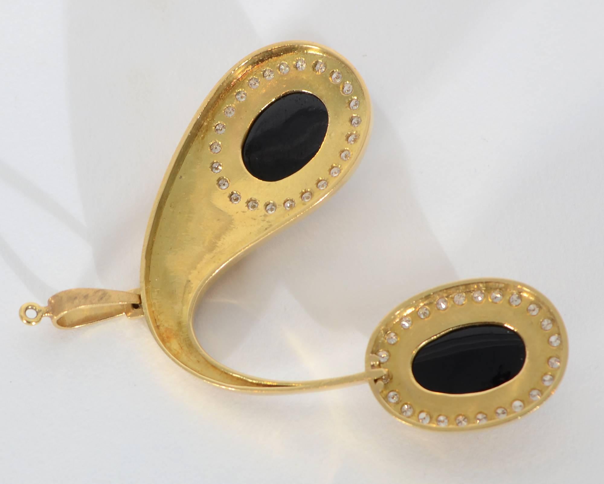 Modernist Burle Marx Cabochon Onyx Diamond Gold Pendant